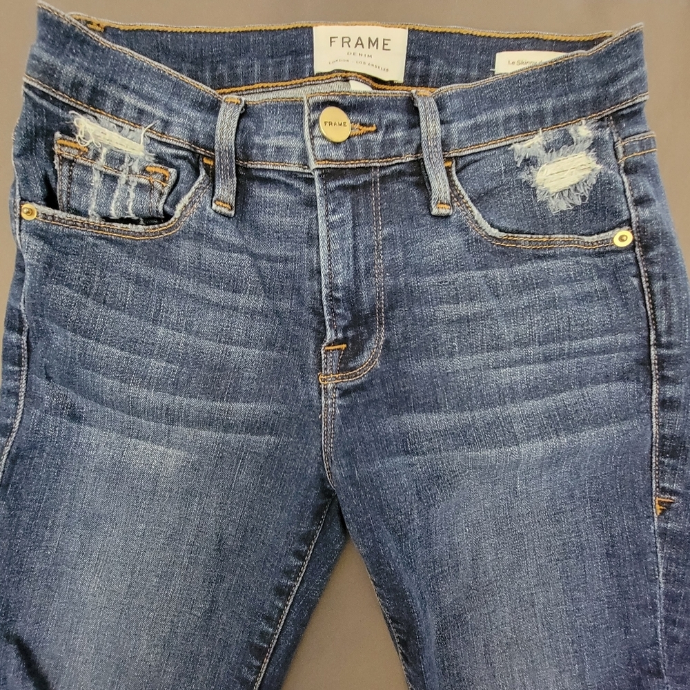 Frame Wriley 139021 Stretchy Le Skinny De Jeanne Distressed Jeans 25 - Picture 3 of 12